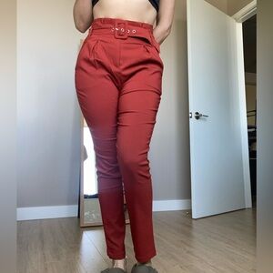 High-Waisted burnt orange Belted Pants